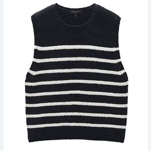 Rag & Bone "Jen" striped knit tank top, black with cream stripes, XS